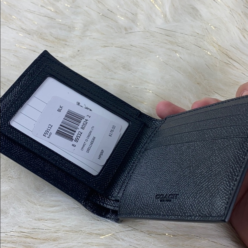 COACH COMPACT ID CROSSGRAIN LEATHER MEN’s WALLET - Picture 6 of 8
